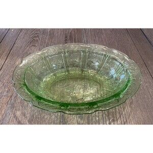 Vintage Jeannette CHERRY BLOSSOM Green Vegetable Bowl Uranium/Vaseline Glass
